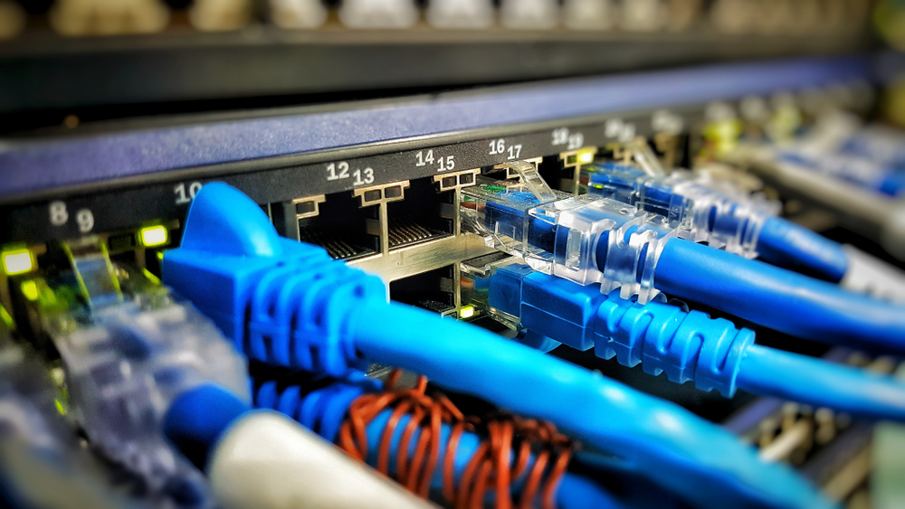 Information,technology,computer,network,,telecommunication,ethernet,cables,connected,to,internet